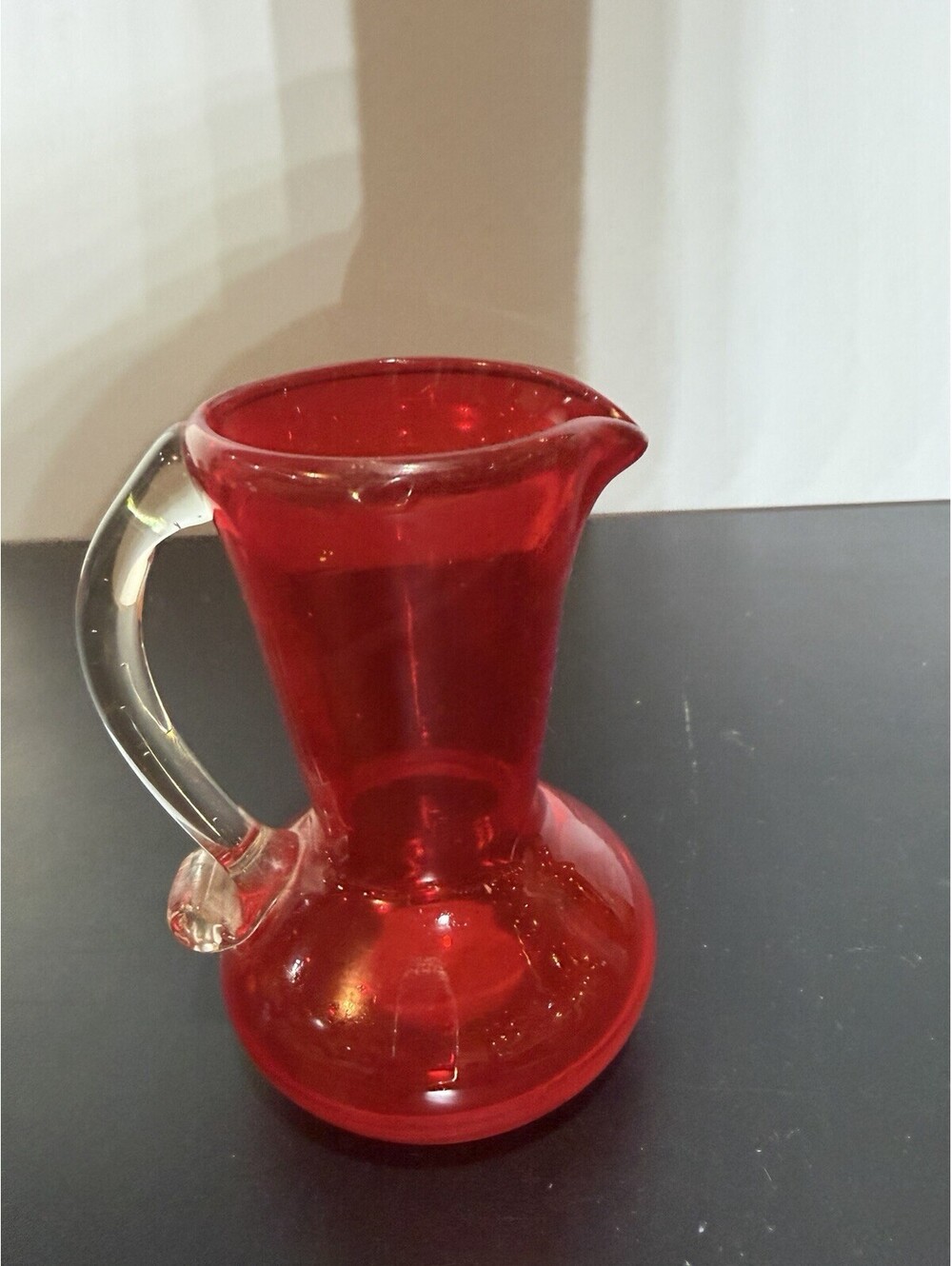 Vintage Red Hand-Blown Glass Mini Pitcher RARE